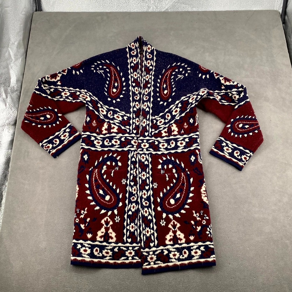Maxsport Longline Cardigan Sweater Womens Medium Multicolor Paisley Open Front